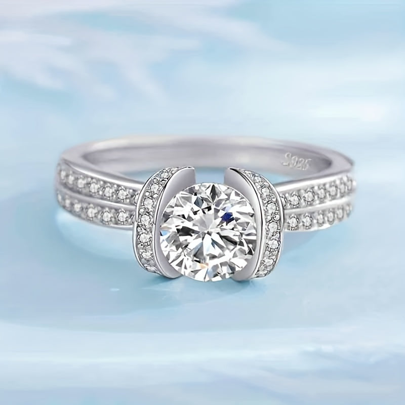 Kumushda Moissanite soʻlish uzuk, sertifikat va sovgʻa qutisi bilan