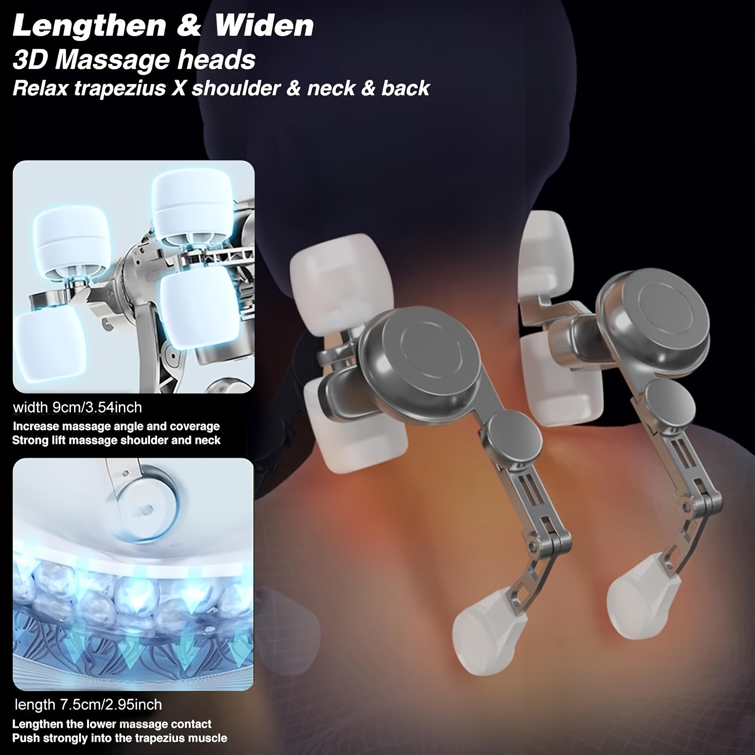 6 ta massaj boshliqlari, isitish funksiyasi, USB Type-C zaryadlash bilan aqlli bo'yin va yelka massajchisi
