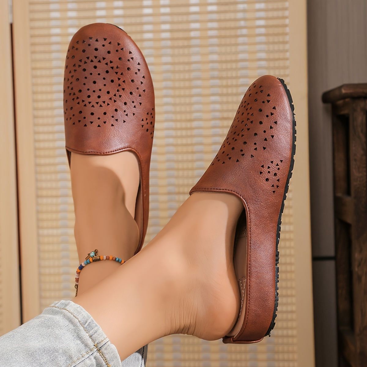 Women's Casual Solid Color Slip-On Loafers with Rubber Sole and Mid Heel