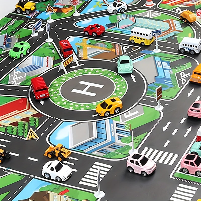 1 dona HOTU Shahar Trafik O'yin Mat - Yoshlar uchun katta interaktiv yo'l xaritasi o'yin pad, rang-barang shahar manzaralari bilan, xona bezatish va Rojdestvo sovg'asi uchun mukammal, 60% polyester aralashmasidan tayyorlangan, faqat quruq tozalash.