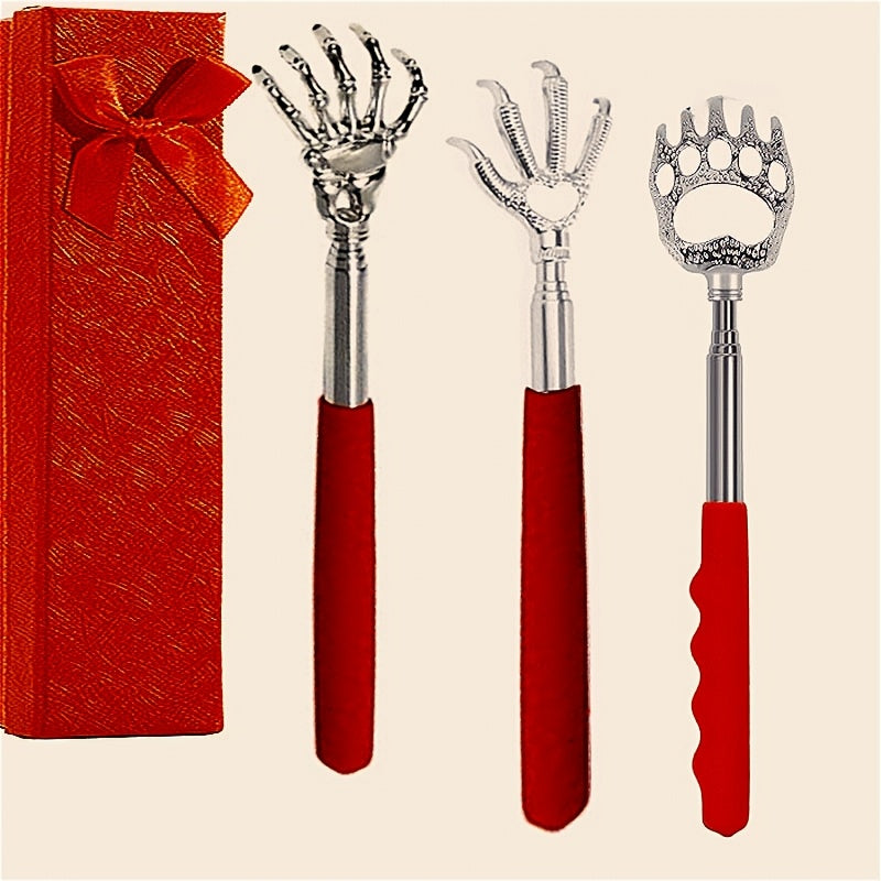 Telescopic Back Scratcher Set with Rubber Handles in Elegant Box for Men and Women