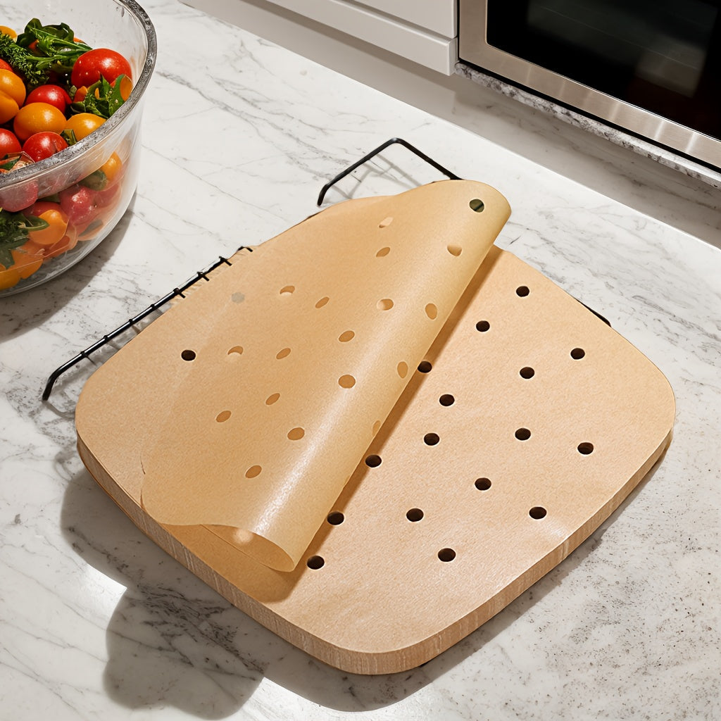 Pack of 50 100 Unbleached Heavy-Duty Perforated Parchment Paper Liners for Air Fryer Oven Steamer