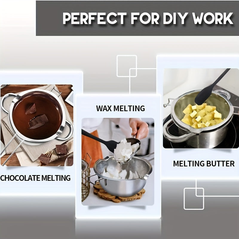 Нержавеющая стальная кастрюля с двойной ручкой для растапливания шоколада, масла и сыра. Отлично подходит для растапливания конфет и свечей, нагреваемая водой или воском.