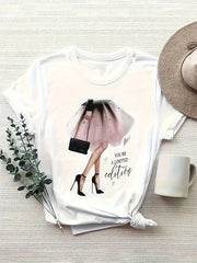 Women's Plus Size White Short Sleeve T-Shirt with Graphic Print, Comfortable Fit