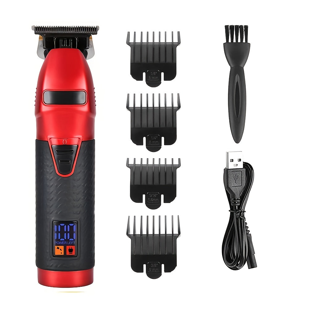 Electric Hair Trimmer with LED Display Rechargeable Lithium Battery T-Shaped Blade for Barbers and Salons