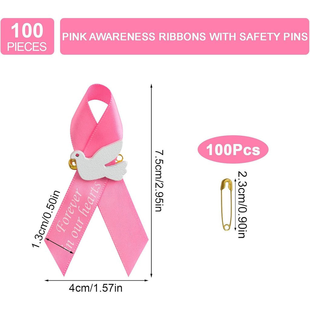 Rangli satin lentasli pinlar bilan qush va "Bizning yuraklarimizda abadiy" xotira broshlari