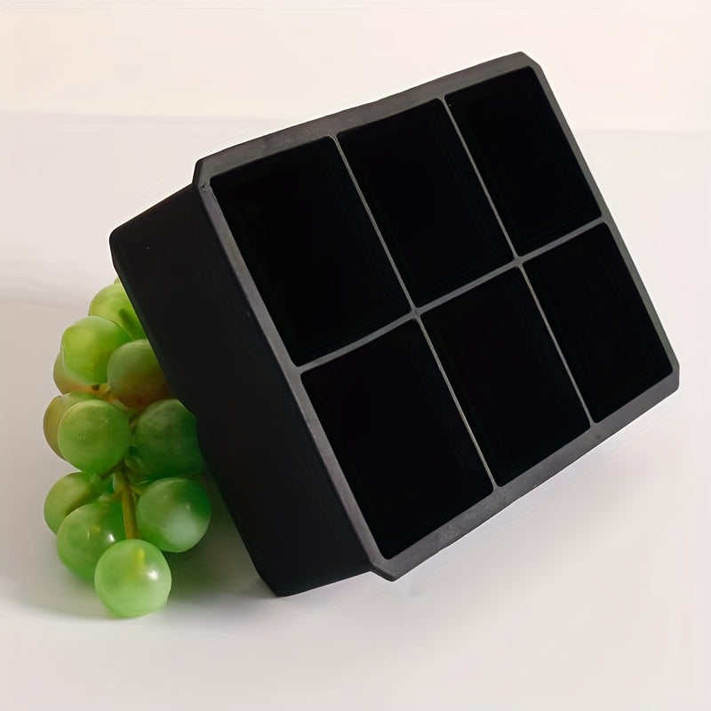 Katta silikon muz kubi shakli, 6 bo'lakli, olib tashlanadigan qopqoq, qayta ishlatiladigan oshxona