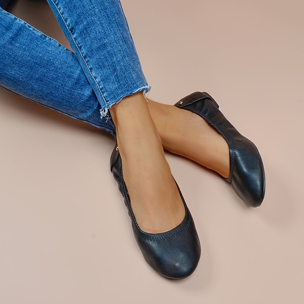 Women's Breathable Leather Ballet Flats - Round Toe Slip-On Comfortable Shoes