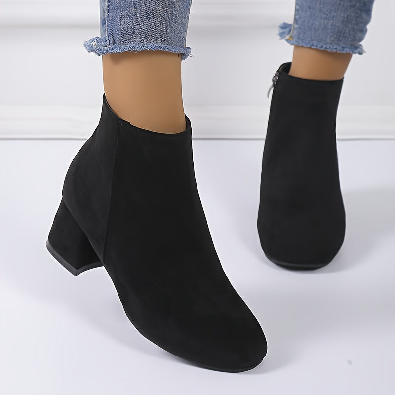 Women's Chunky Heel Ankle Boots Casual Side Zipper Comfortable Black