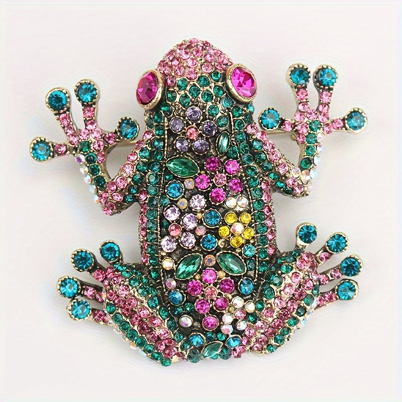 Heavy Industry Diamond-Encrusted Frog Brooch Retro Fashion Jewelry