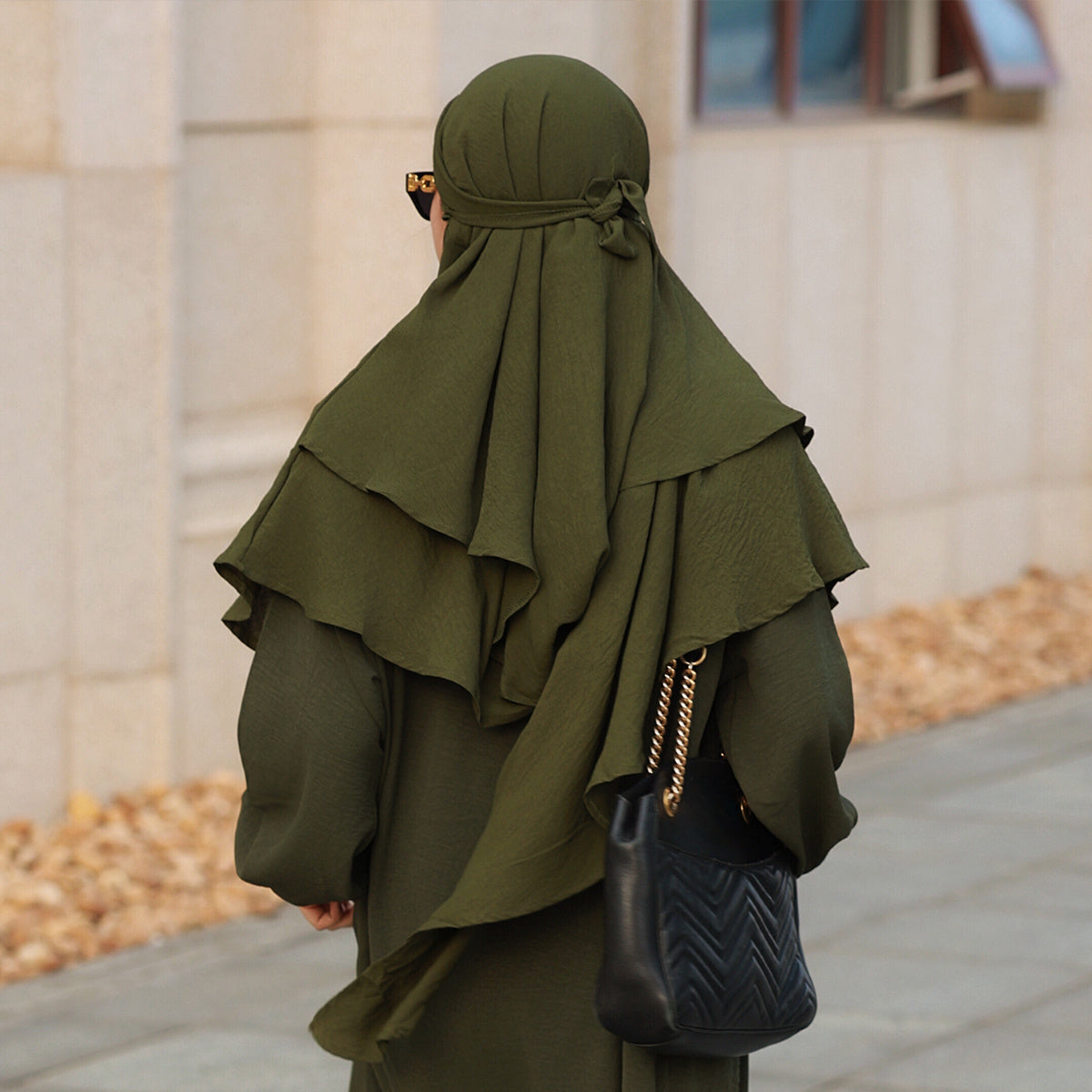 Double-Layered Polyester Prayer Hijab with Religious Theme Fitted Woven Cap