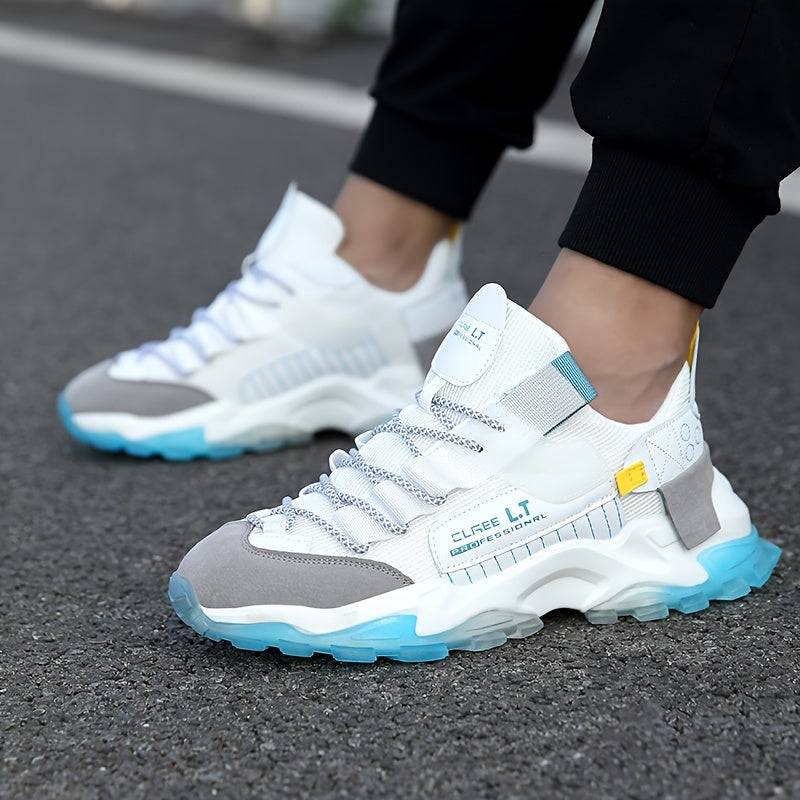 Men's Chunky Running Sneakers Lace-Up Breathable Shock-Absorbing Fabric Athletic Shoes