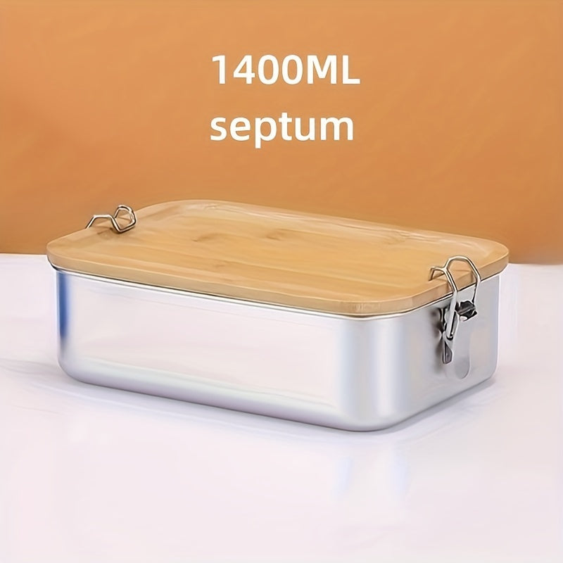 Stainless Steel Bento Box with Bamboo Lid for Lunch and Snacks