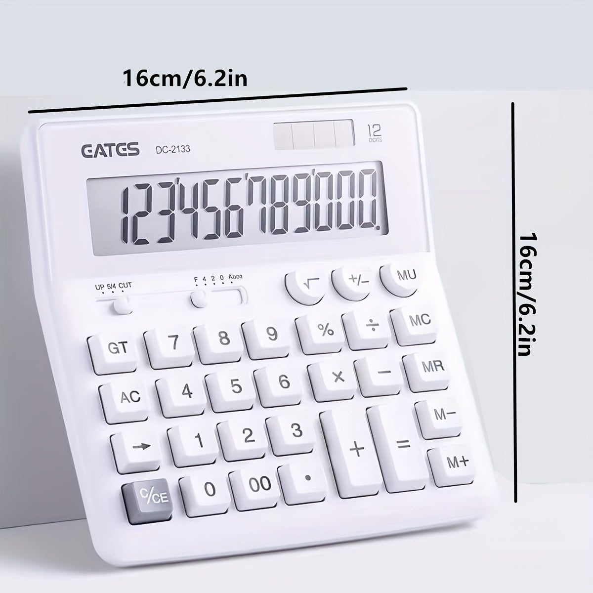 White Solar Calculator 12-Digit Desktop Business Office Office Use