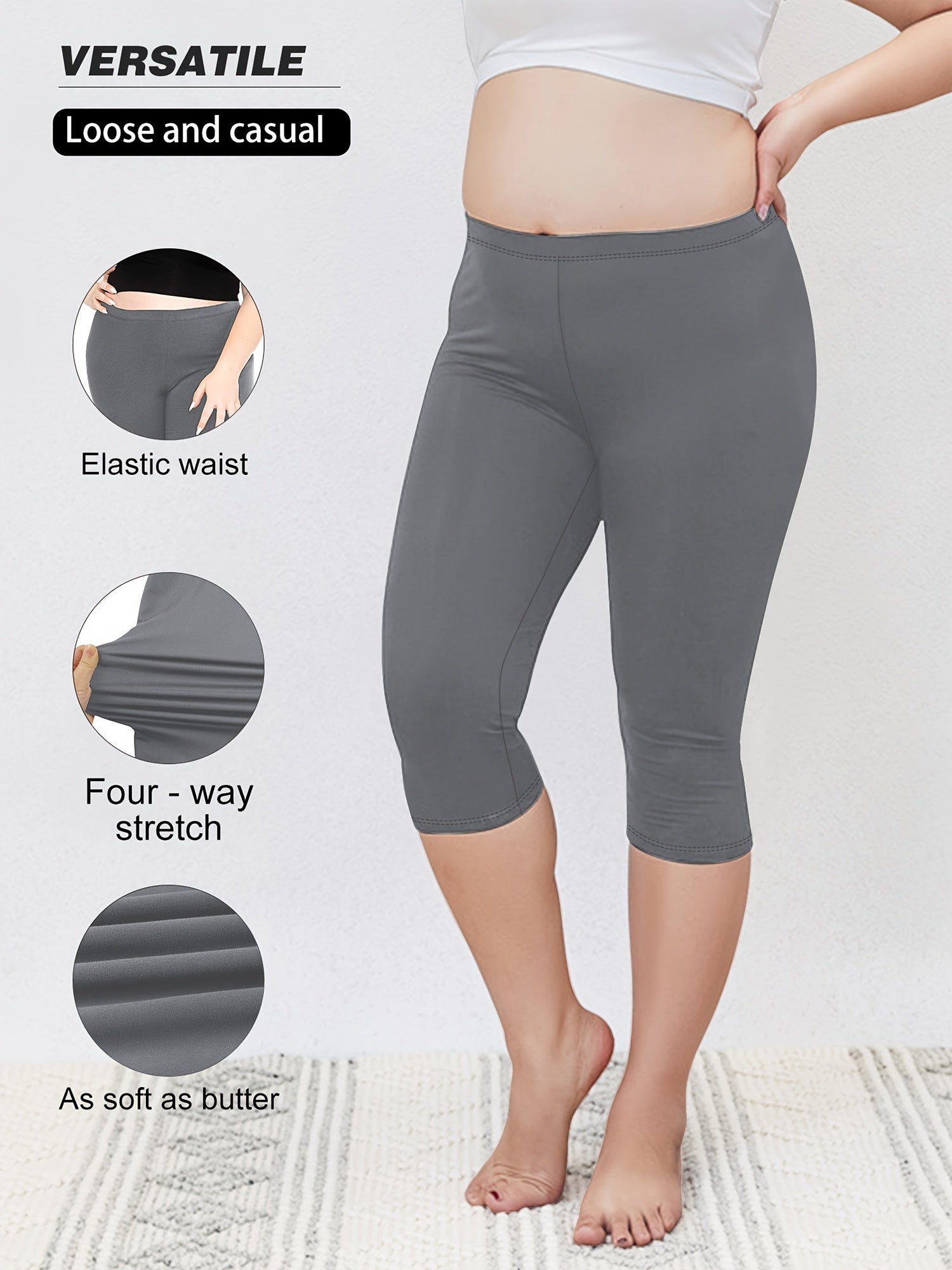 Plus Size High-Waisted Yoga Leggings Capri Tummy Control Butt Lifting