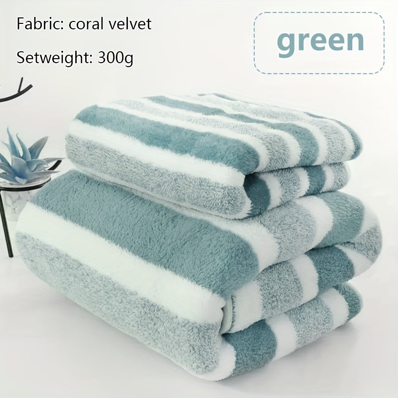 Set of 2 Soft Touch Striped Bath Towels Quick-Drying Highly Absorbent for Home Spa