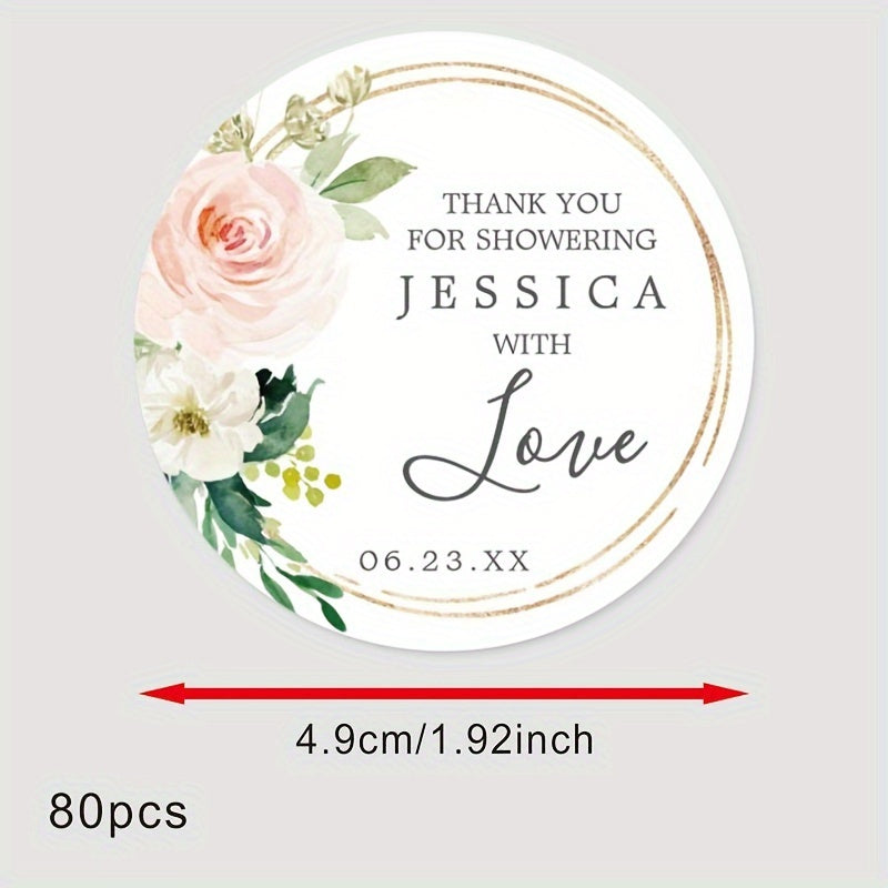Personalized Bridal Shower Labels Custom Thank You Stickers Name and Date Recyclable Matte Finish
