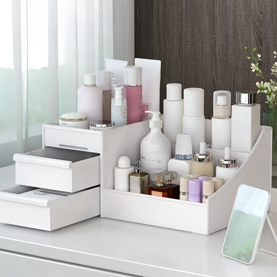 Desktop Cosmetics Storage Box with Drawer Multi-Grid Large Capacity Makeup Organizer