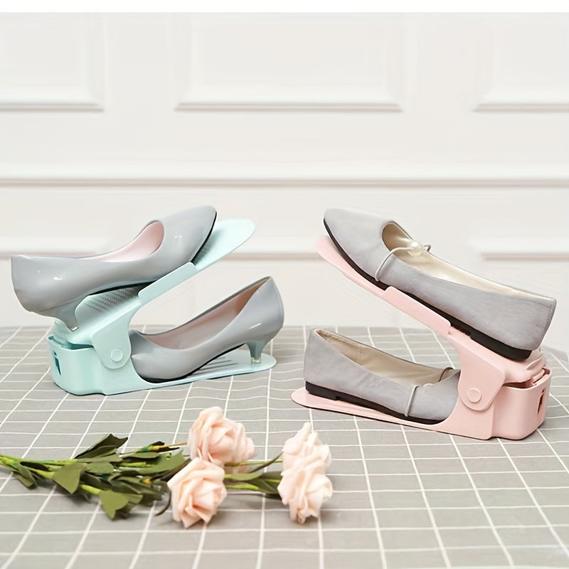 Регулируемая складная обувная полка на 10 пар - Компактное пластиковое решение для хранения в прихожих, спальнях и общежитиях - Двухуровневый дизайн максимизирует пространство - Удобное решение для хранения обуви в домашних условиях для обувных шкафов