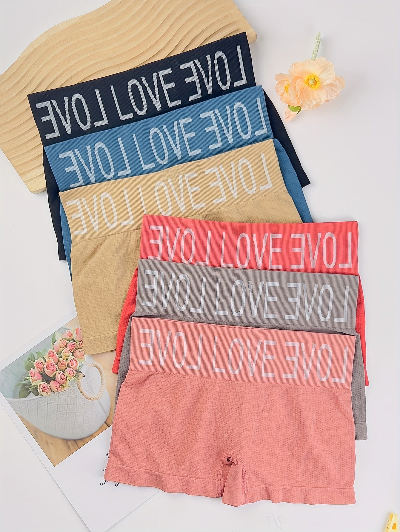 Seamless Girlshorts with Letter Print 6-Pack Breathable Stretchy Underwear
