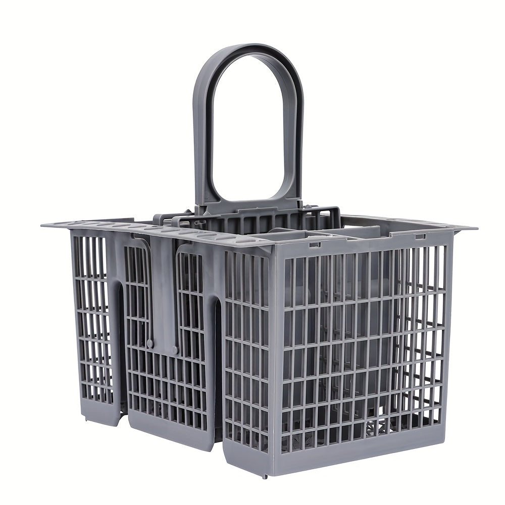 Gray Plastic Dishwasher Basket with Detachable Handle for Cutlery and Utensils