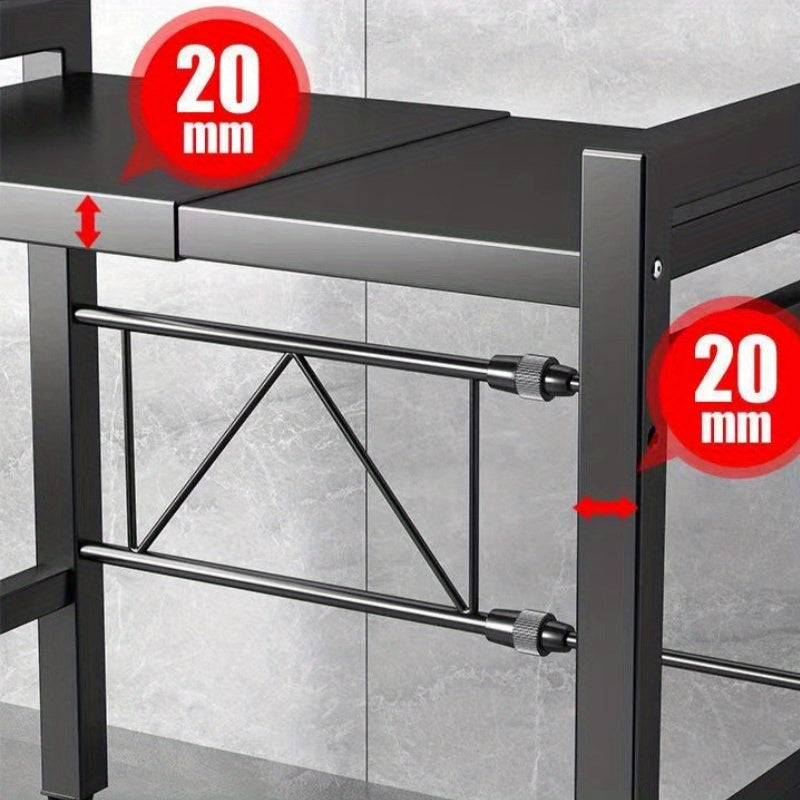 Retractable Microwave Stand with Storage and Hooks for Countertops