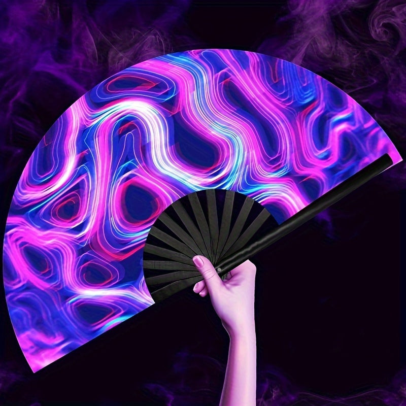 Glow-in-the-Dark Folding Fan with Nature Theme Portable Party Accessory for Raves and Festivals