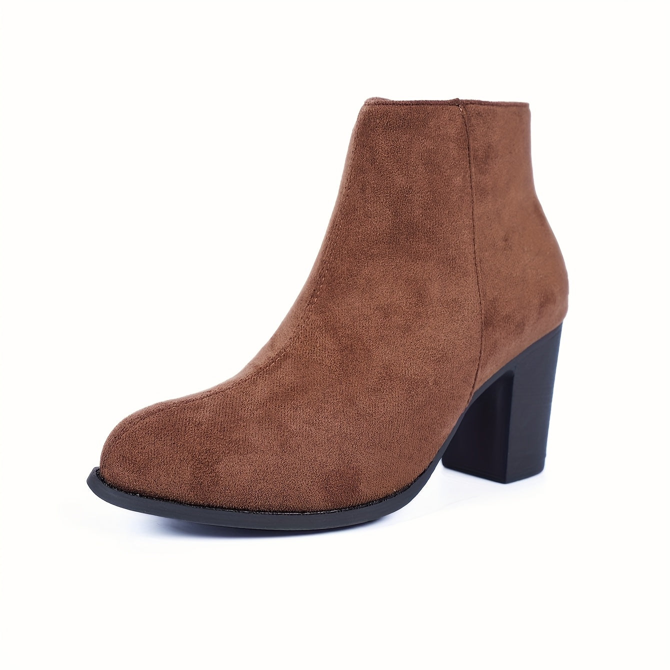 Women's Fabric Ankle Boots Side Zipper Round Toe Block Heel Solid Color