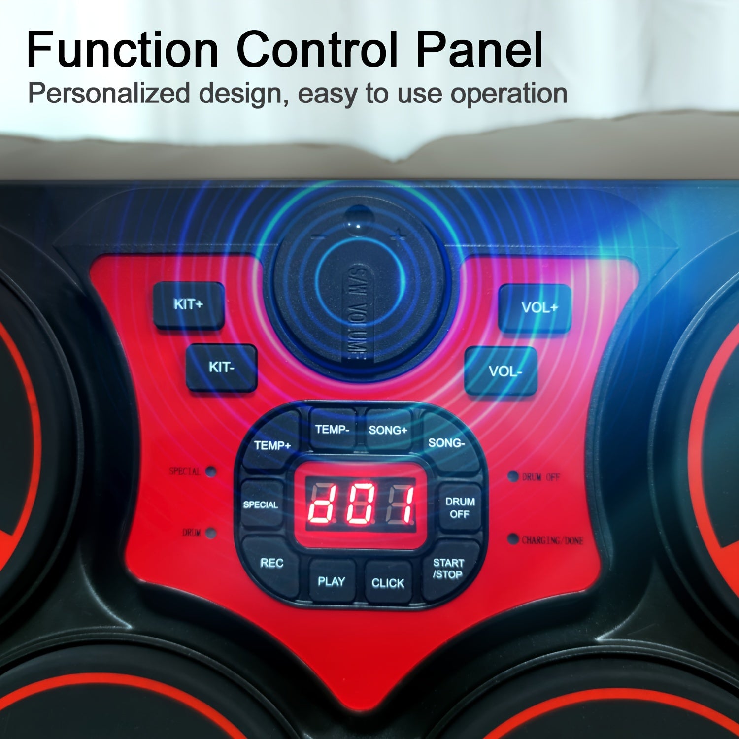 Portable Electronic Drums with Foot Pedal and Drumsticks Black 10H Playback USB Recording