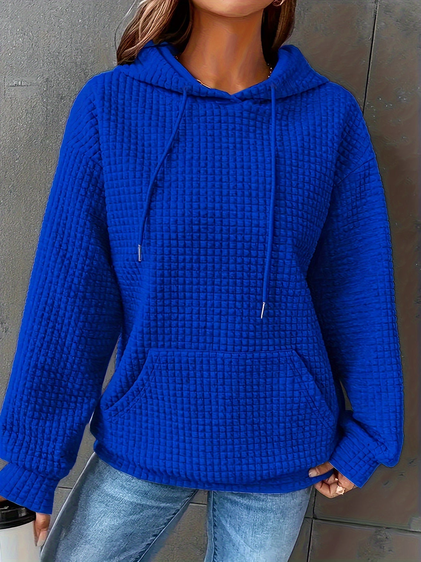 Plus Size Waffle Hoodie Long Sleeve Casual Kangaroo Pocket Sweatshirt