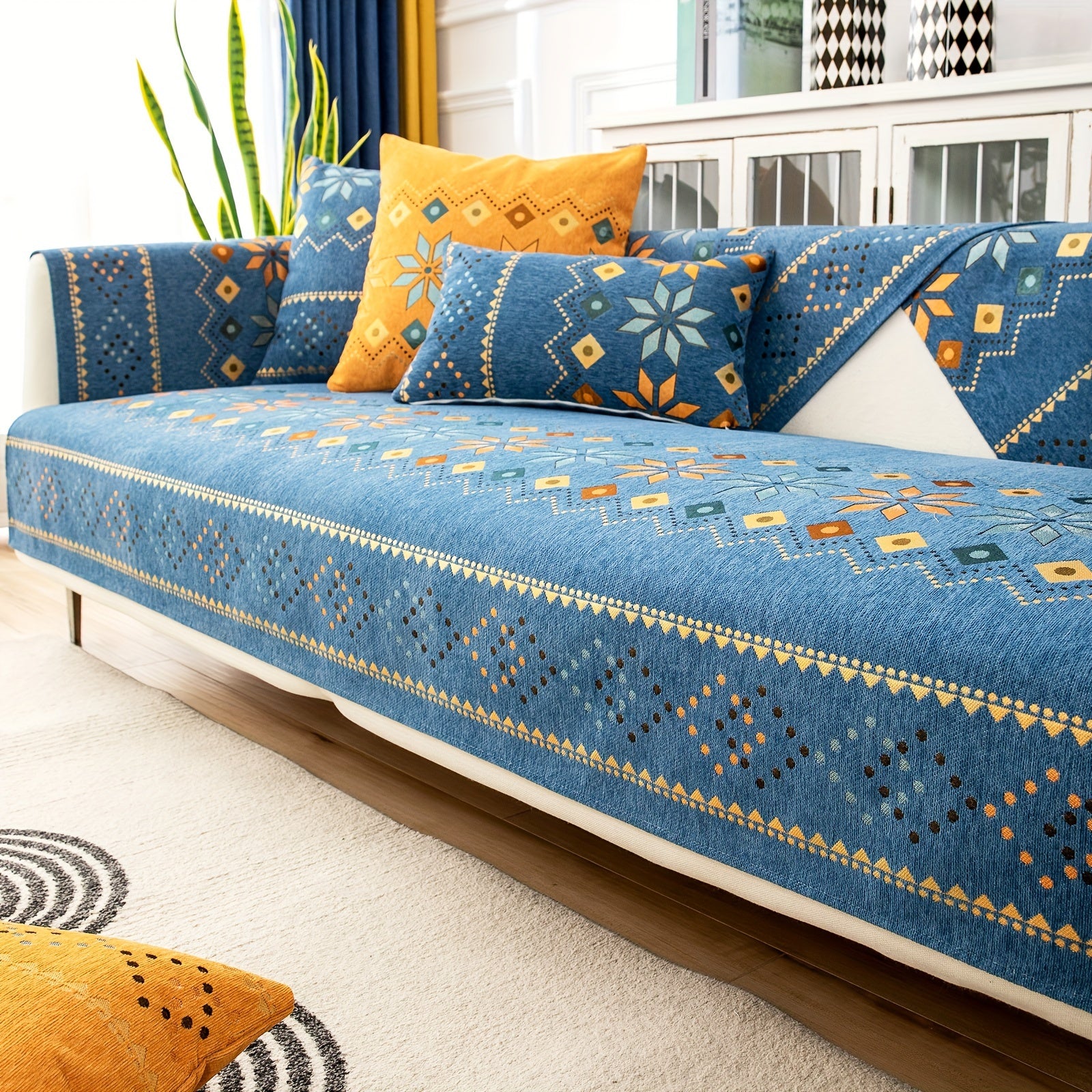 Bohemian Embroidered Sofa Slipcover with Pillowcase and Cushion Covers for Living Room and Bedroom