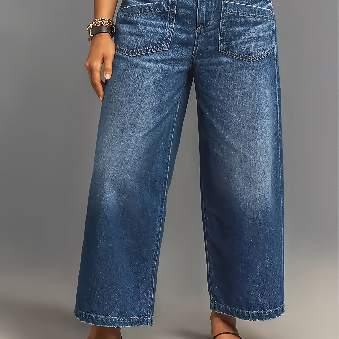 Women's High-Waisted Wide Leg Stretch Denim Jeans Blue Casual Comfort