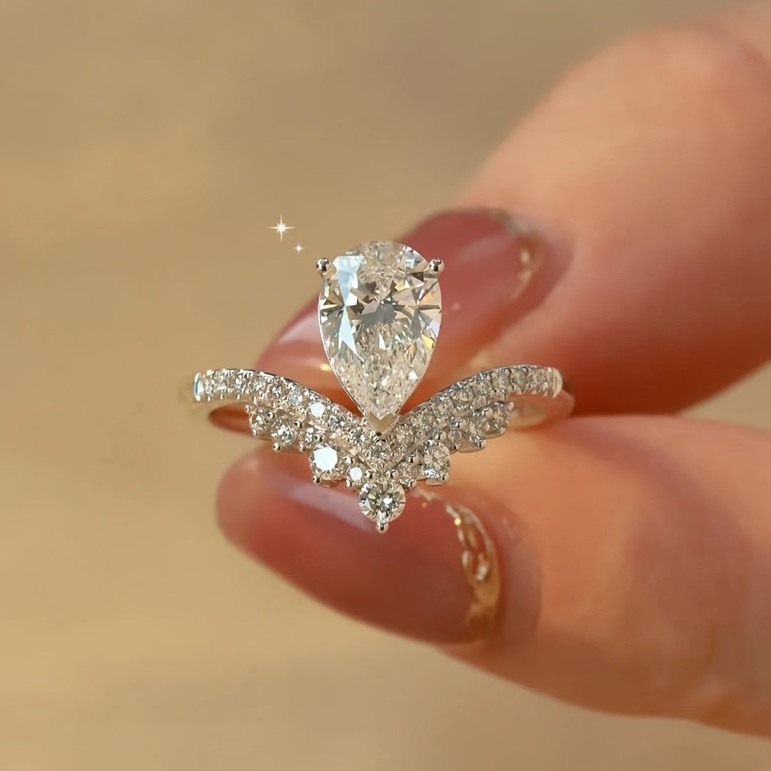 Pear-Shaped 2ct Moissanite Engagement Ring for Her Sterling Silver Wedding Jewelry