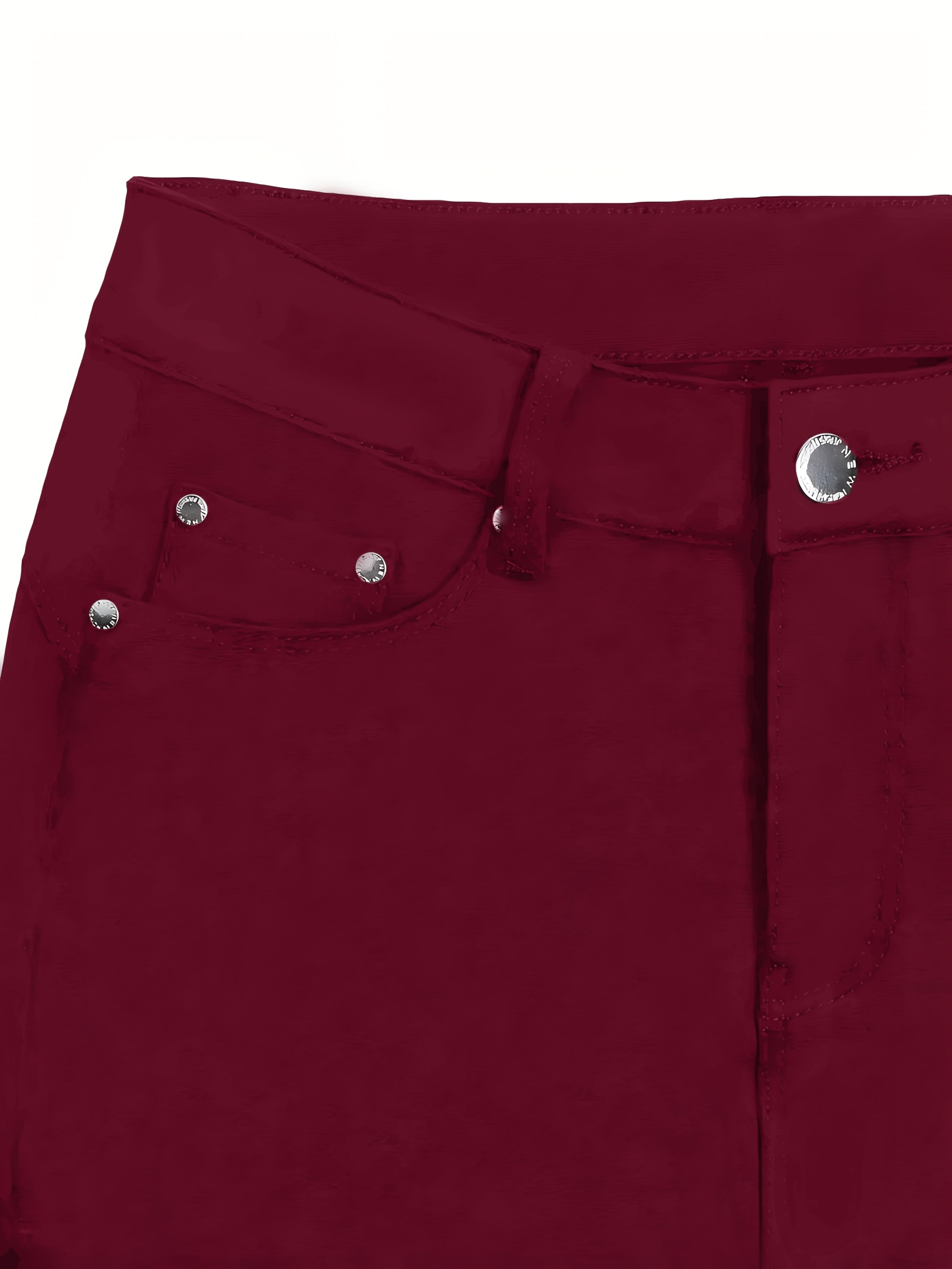 Women's High-Waist Skinny Jeans Maroon Slim Fit Casual Denim