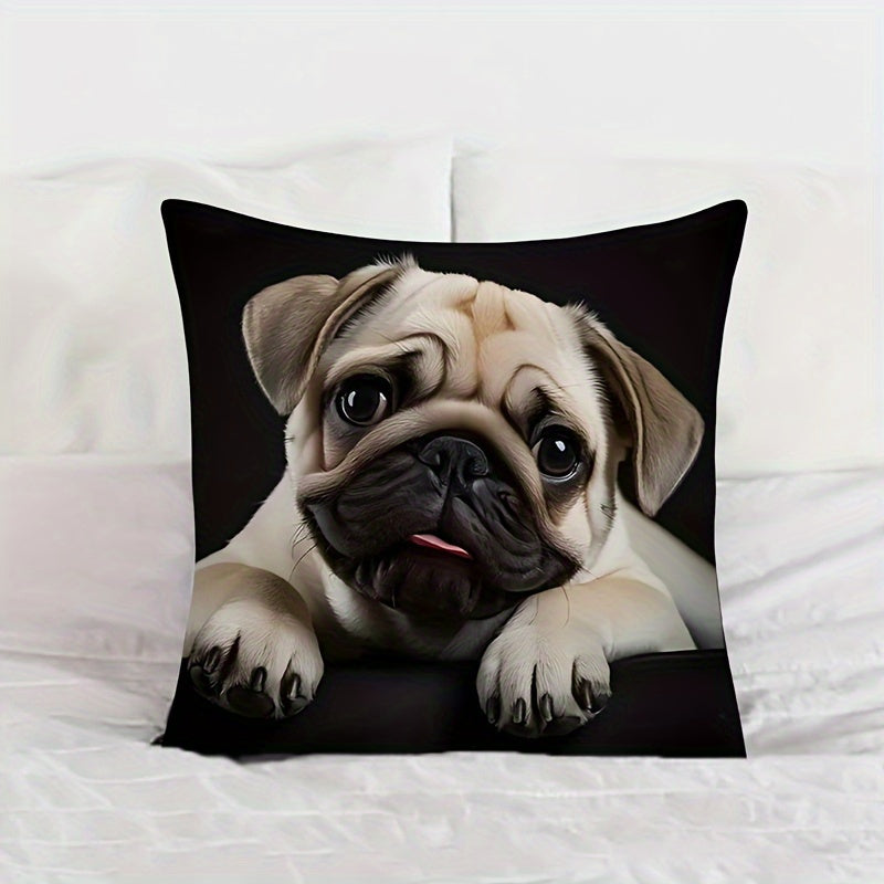 Double-Sided Pug Throw Pillow Cover 45cm Decorative Polyester Cushion Case for Living Room