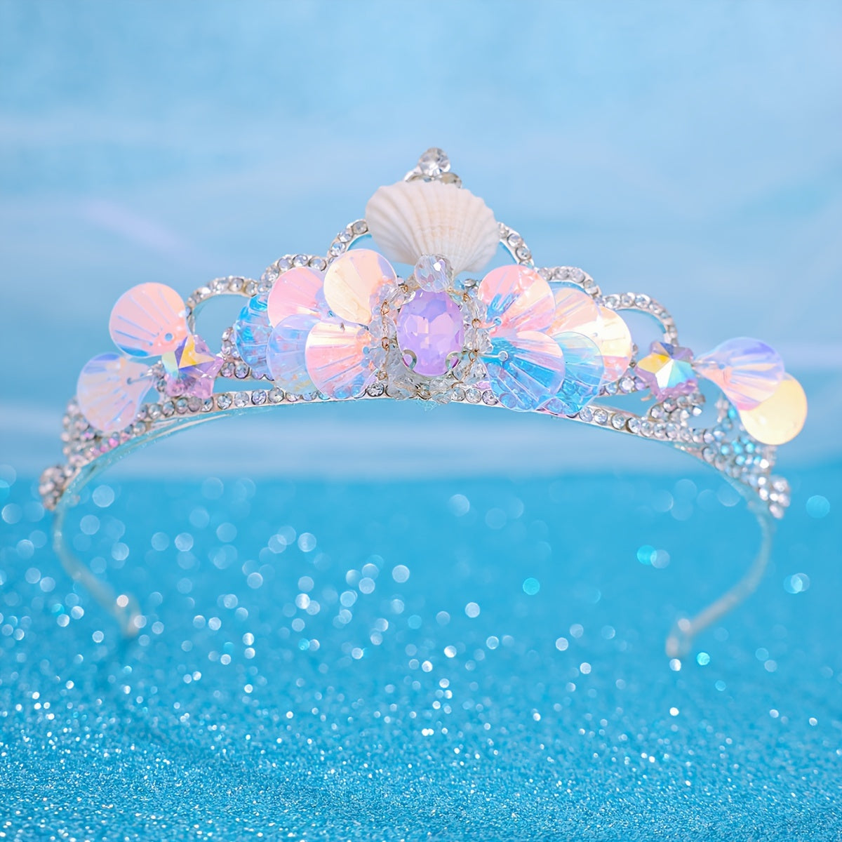 Rhinestone Ocean-Inspired Tiara Crown for Beach Weddings with Shells and Starfish