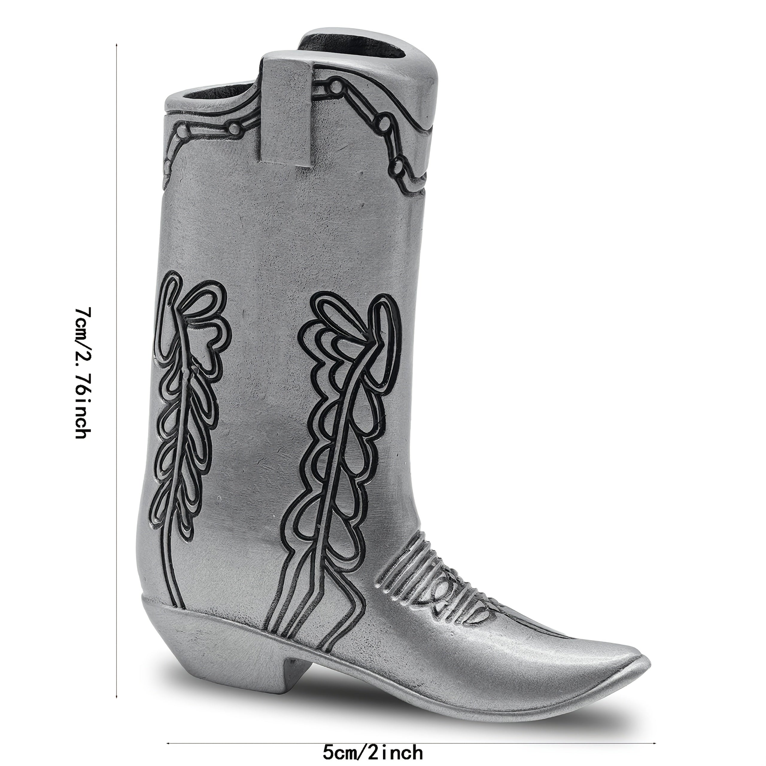 Silvery Cowboy Boot Lighter Case for Mini Bic J5, Party and Daily Use