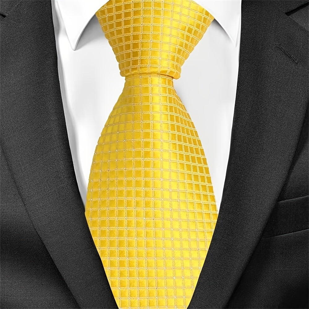 Men's Classic Business Tie Small Plaid Pattern Wedding Tie for Formal Events
