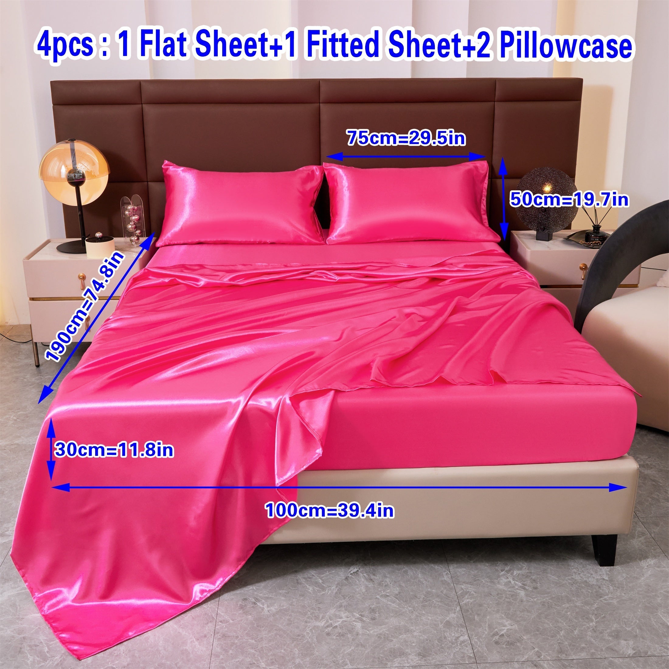 Set of Four Colored Bed Skirt, Sheet, and Pillowcase Bedding Set