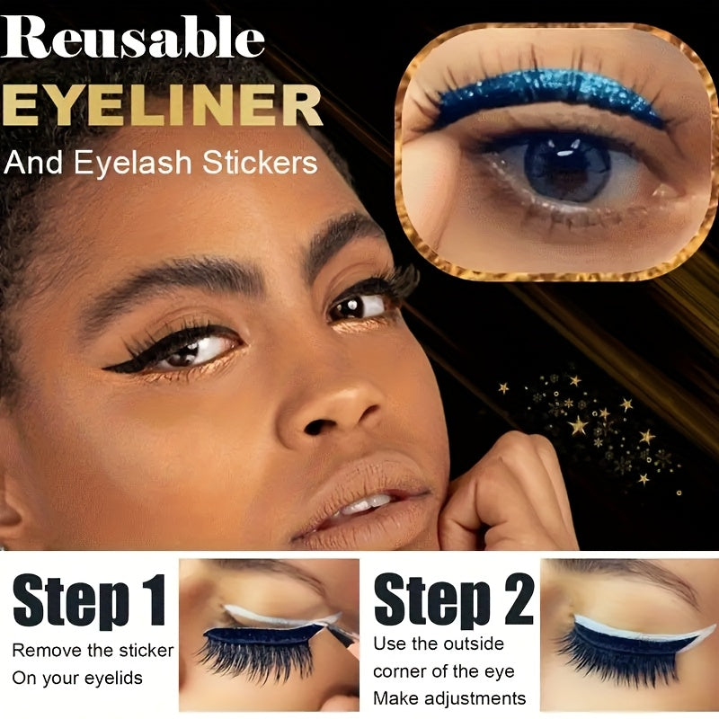 Glitter Self-Adhesive Waterproof Eyeliner and False Eyelashes Set for Party Stage Makeup