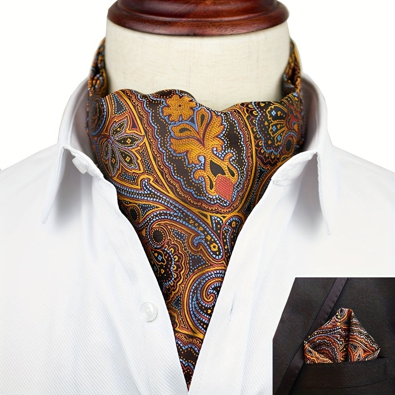 Conjunto de pañuelo de cuello y pañuelo de mano de jacquard con diseño paisley para hombre, perfecto para regalar
