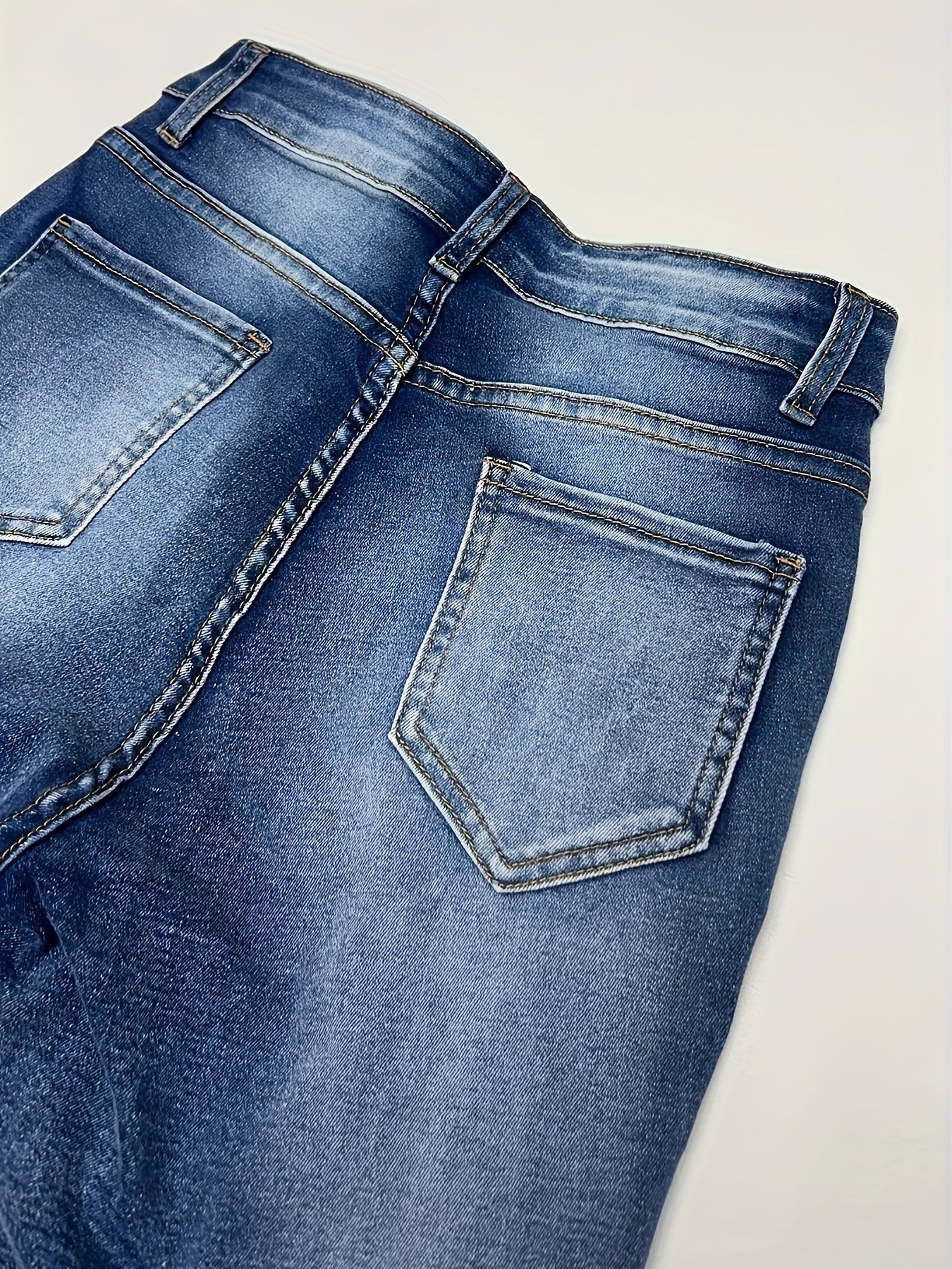 Plus Size Womens Ripped Blue Stretch Denim Jeans Pants