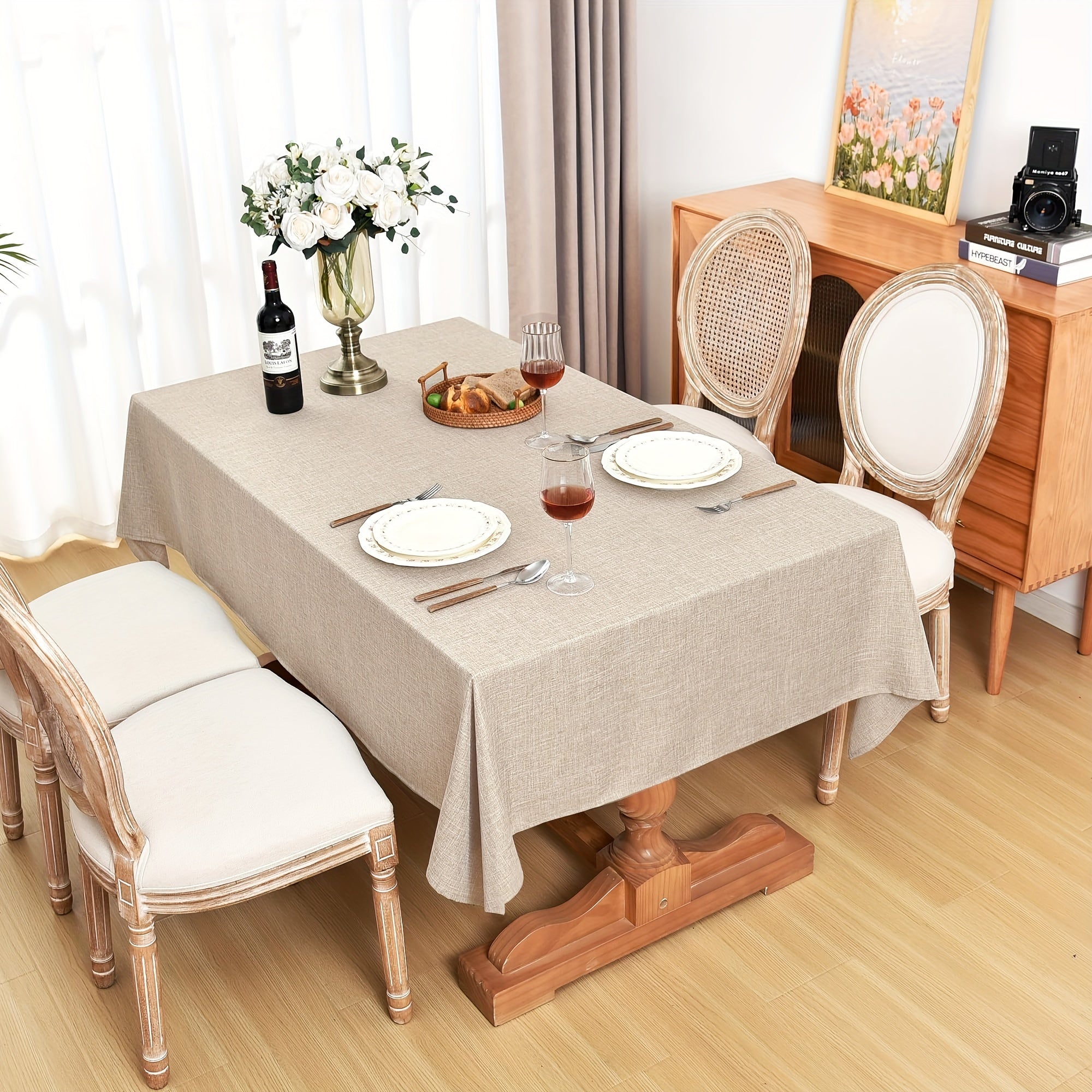 Beige Waterproof Polyester Tablecloth for Weddings Parties and Home Dining