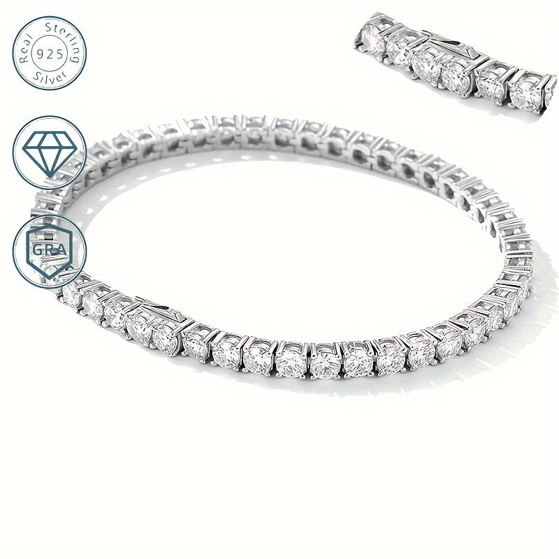 Sterling Silver Moissanite Tennis Bracelet 4mm Invisible Clasp Unisex Jewelry