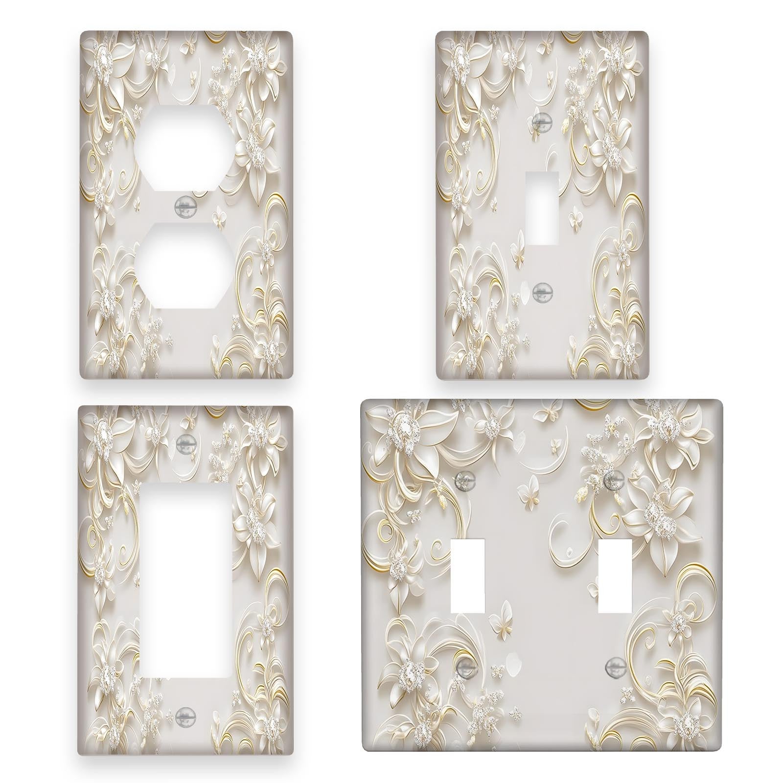 3D Floral White Light Switch Cover Cottage Style No Electricity Needed for Bathroom Bedroom