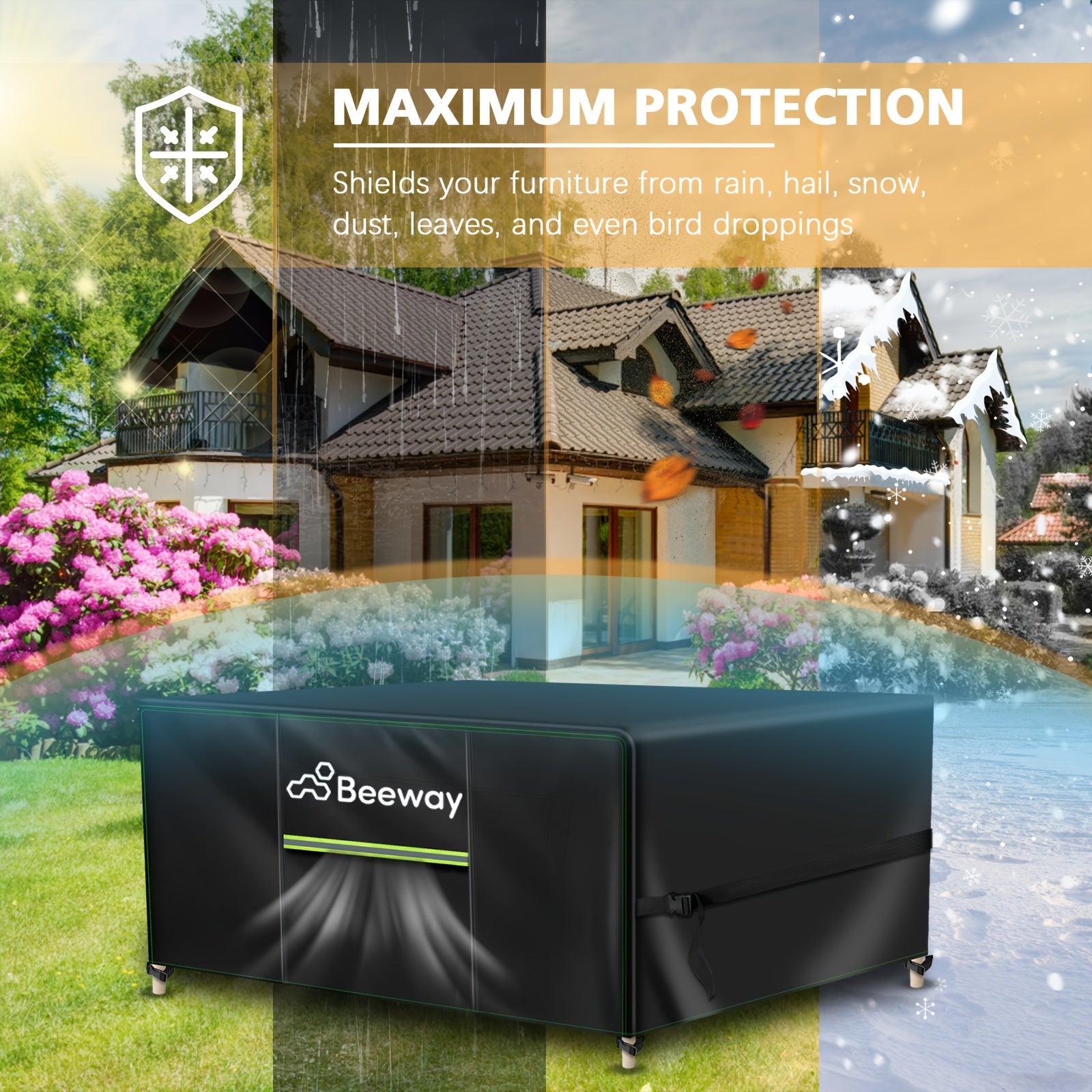 Outdoor Furniture Cover Waterproof Windproof 420D Oxford Fabric with Air Vent Black