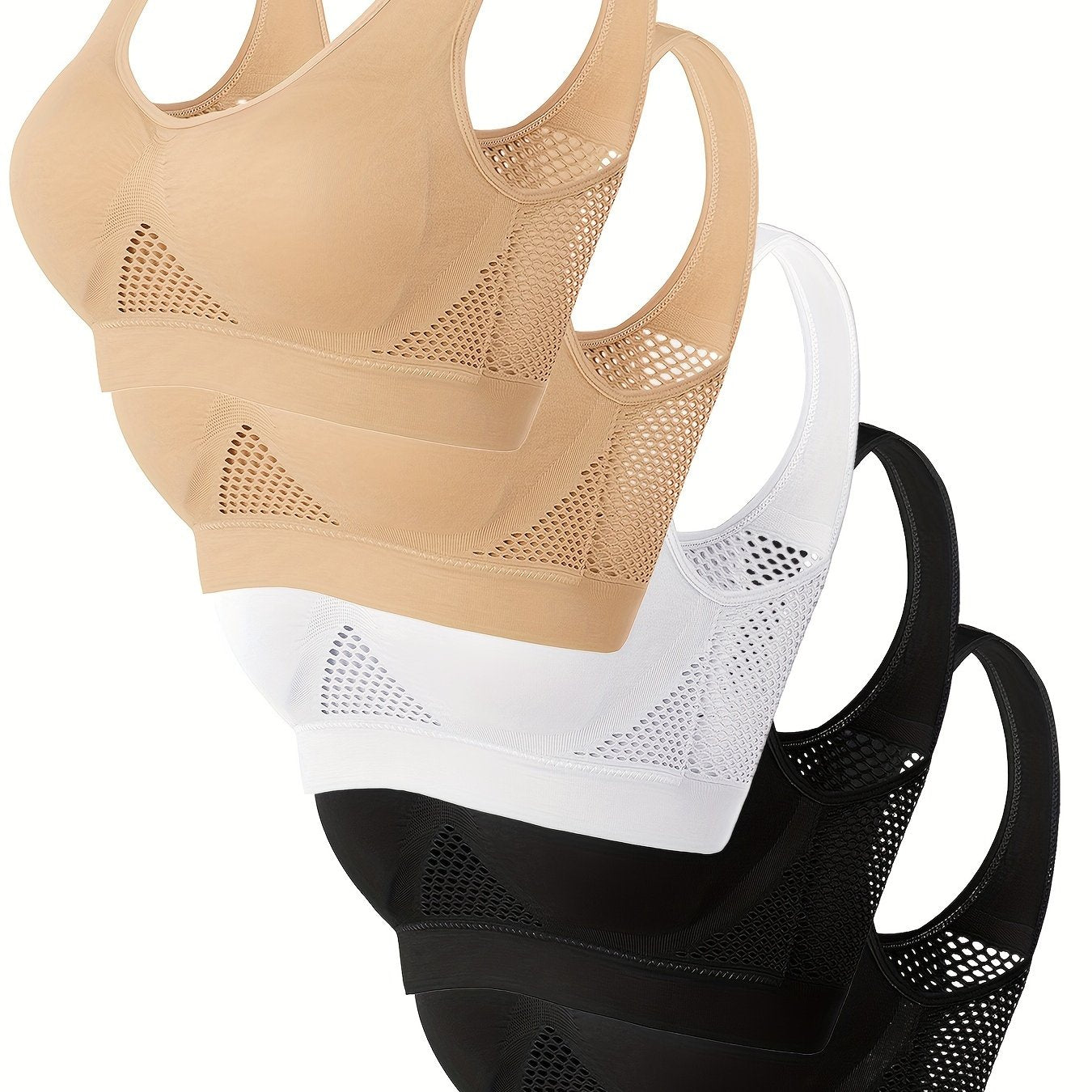 Women's Plus Size Sports Bra Solid Color Breathable High Stretch No Steel Ring 5pcs