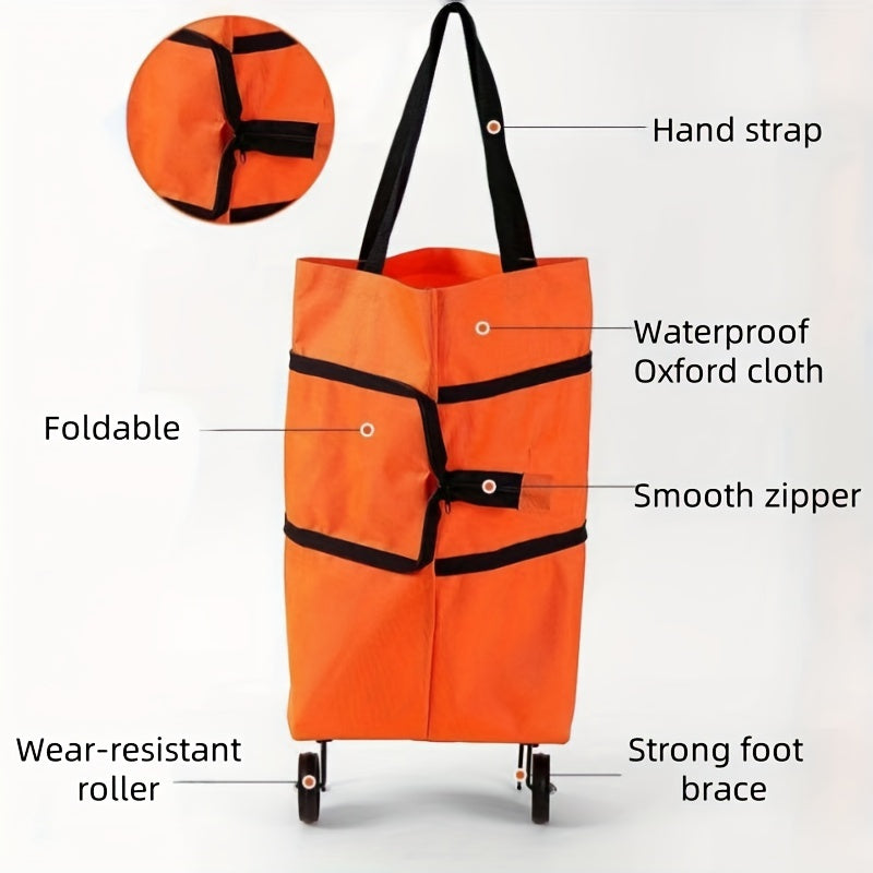 Foldable Shopping Cart Trolley with Wheels Waterproof Oxford Fabric Large Capacity