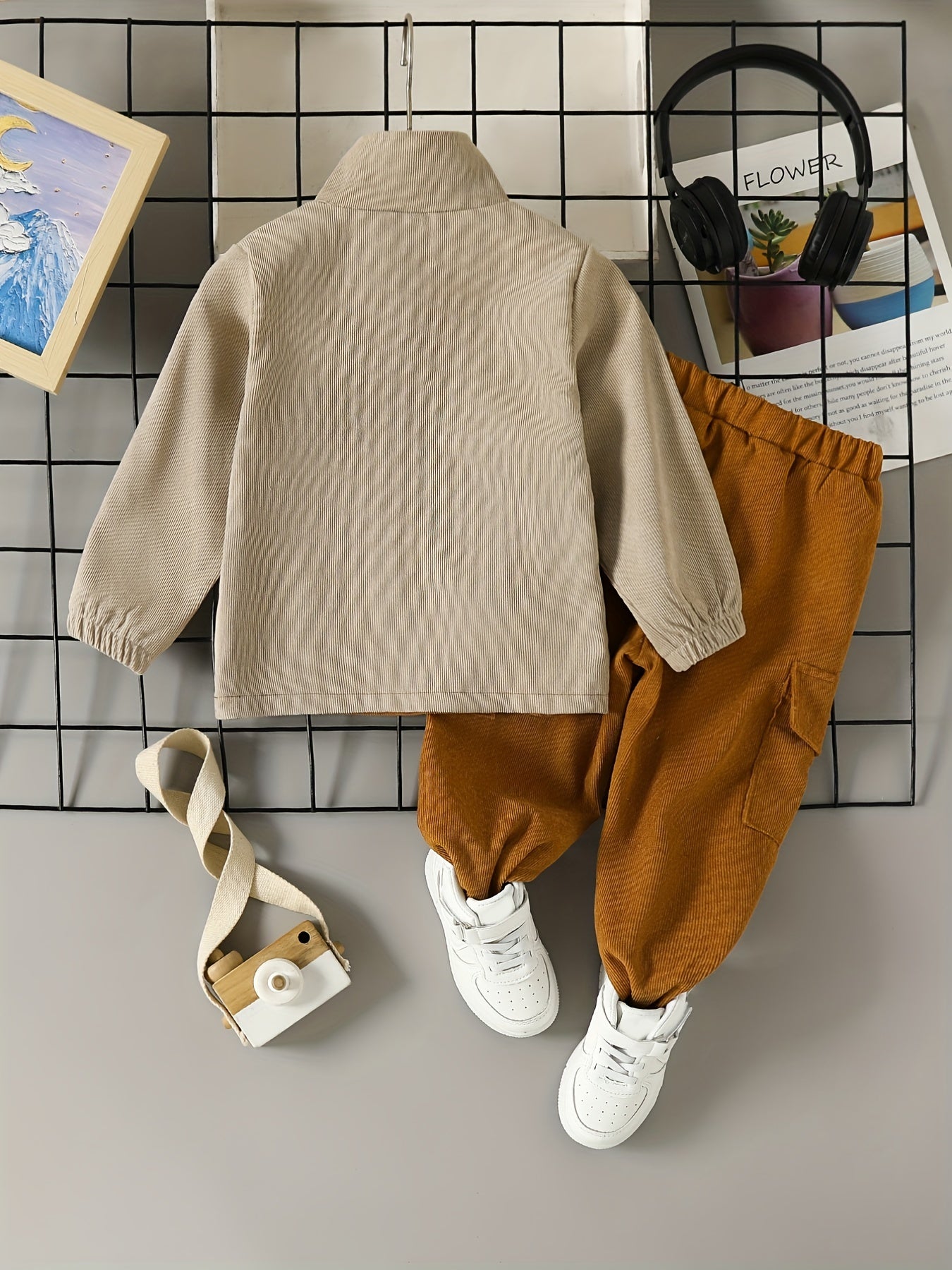 Kids Boys Corduroy Set Long Sleeve Sweatshirt and Elastic Waist Pants for Casual and Outdoor Wear