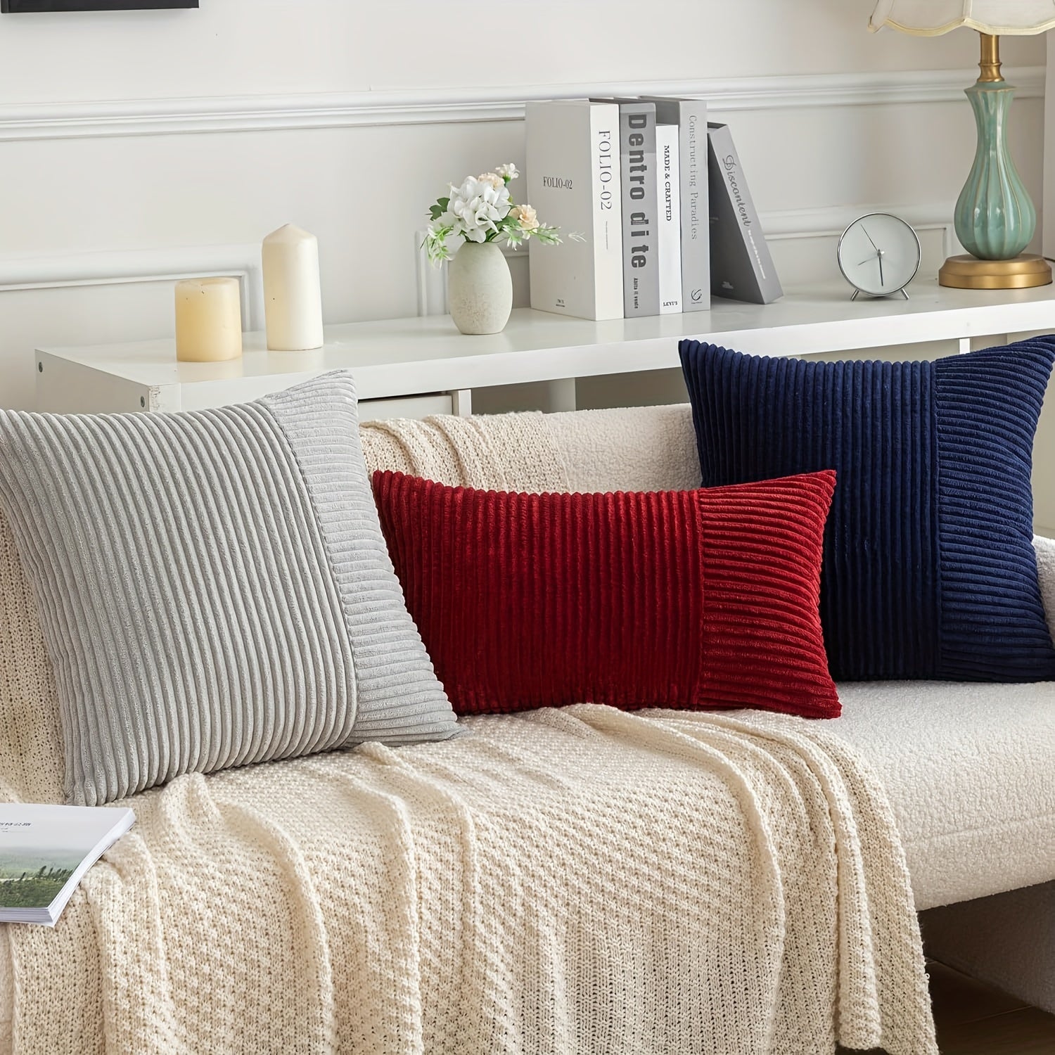 Reversible Striped Pillowcase in Preppy Style Polyester Zipper Closure Machine Washable